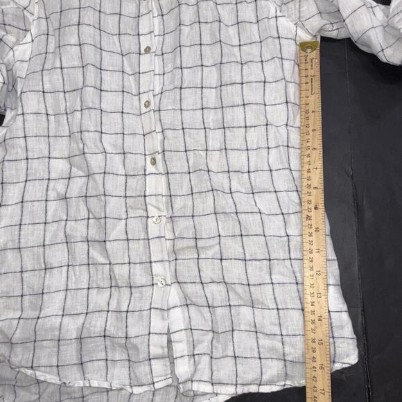 Tahari 100% Linen White Roll Tab Long Sleeve Quiet Luxury Minimalist Blouse Smal - Picture 13 of 15